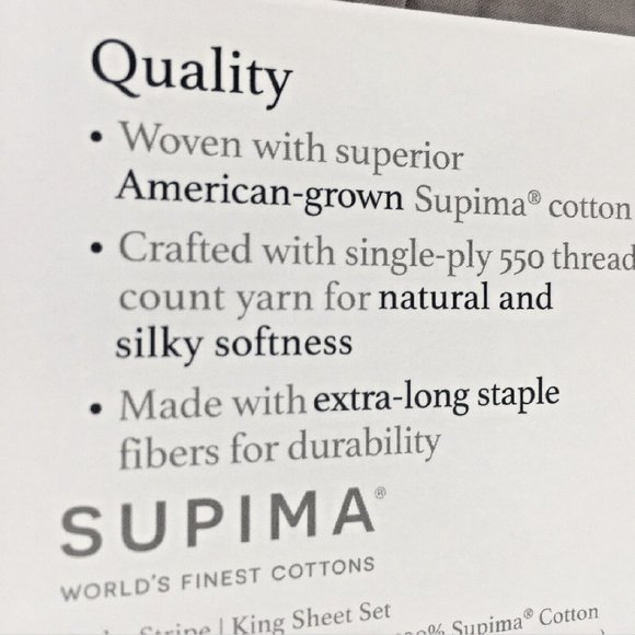 new Charter Club Damask 550 TC 100% Cotton KING Sheet Set in PALE LILAC STRIPE - Picture 9 of 12